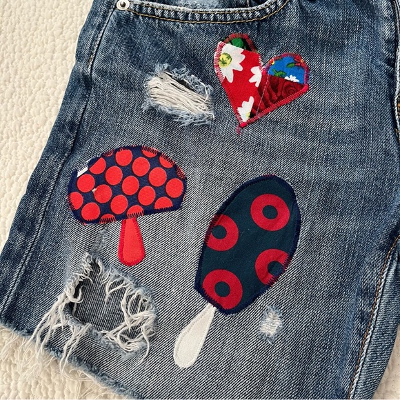 phish mushroom jorts cutoffs patchwork appliqué upcycled fishman donuts ⭕️💙♻️🌻 - Picture 4 of 9